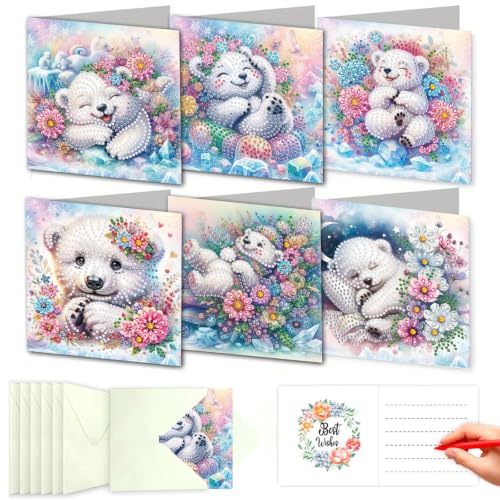DDGYP 6 Pack Diamond Art Cards with Envelopes, 5.9x5.9 Inch Folded - color: Bear