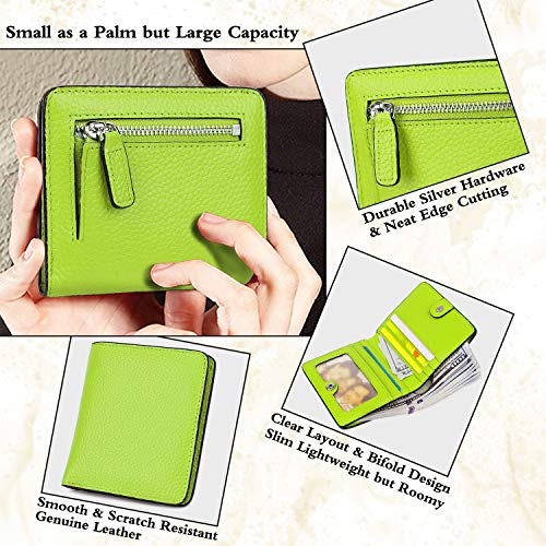 Small Leather Wallet for Women, Ladies Credit Card Holder RFID Blocking Women's Mini Bifold Pocket Purse - color: Light Green Rfid Blocking