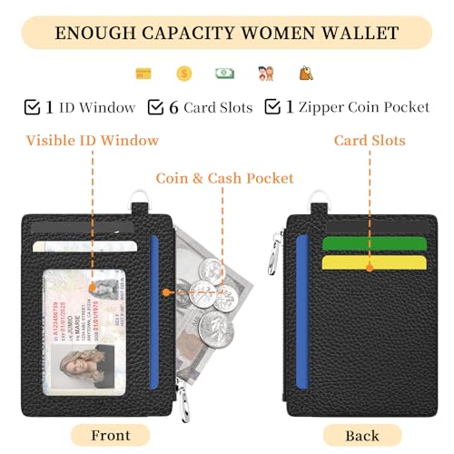 Hancynir Black Minimalist Small Wallet Women Credit Card Holder Slim RFID | Zipper Keychain Wallet, Key Chain, Travel Coin Front Pocket, Ladies Women Men Gifts, Thin Card Case, 6 Card Slots, PU Leather - color: Black Keychain Wallet