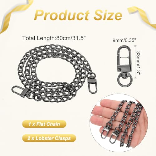uxcell 31.5" Flat Purse Chain Strap, Black Shoulder Straps Chains Metal Handbag Replacement Belt with 2 Pcs Metal Lobster Swivel Trigger Clips Style1 for Cross Body Wallet Bag - color: Black, size: 31.5"