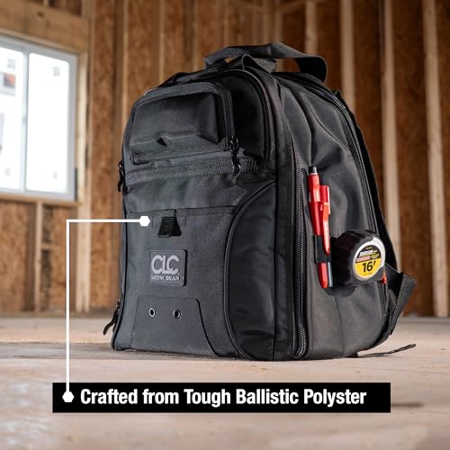 CLC Work Gear 55532 36-Pocket Tool Backpack – Heavy-Duty Ballistic Polyester Contractor Backpack with Laptop Compartment, Reinforced Glasses Case & Padded Straps - style: 36 Pocket Tool Backpack