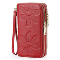 GOIACII Women's Wallet RFID Blocking Leather Wristlet | 2 Zip Around, Large Capacity, Credit Card Holder, Ladies Phone Clutch Purse - color: A05 Red