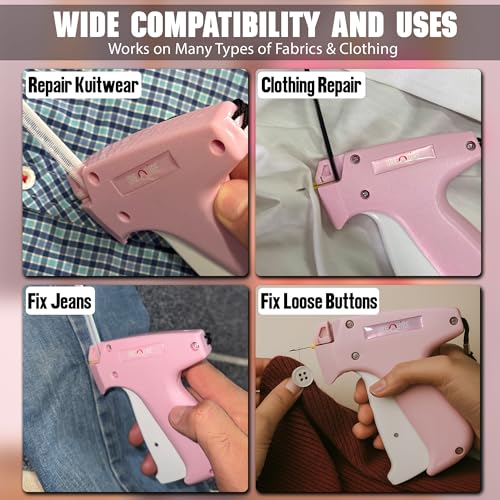 Original Stitchy Gun Kit - Stitch Gun for Clothes - Quilting, Hemming & Tagging - Stitchy Quick Clothing Fixer for Instant Repairs - Includes 2 Needles, 3000 Black & White Micro Fasteners - color: Pink