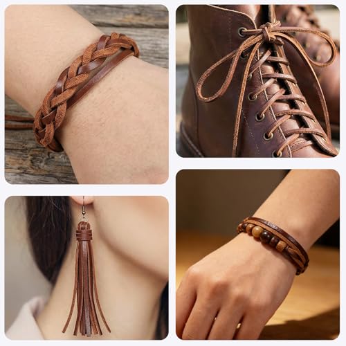 Yookat Leather String 3mm Flat Leather Cord Strip Cord Braiding String Artificial for Jewelry Making Bracelets Necklaces Shoe Laces Boot Laces and DIY Arts and Craft(10.94 Yards