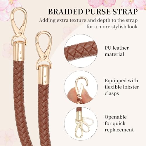 PATIKIL Braided Purse Straps PU Leather - color: Light Brown, size: 15.7"