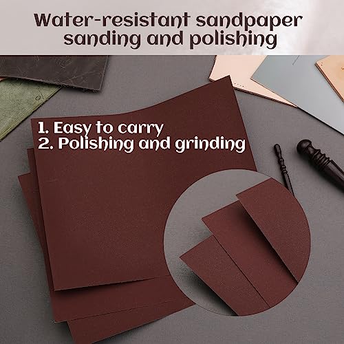 TLKKUE 5 PCS Leather Edge Burnisher with Wood Edge Slicker Grinding Sand | Leather Polished Grinding Craft Tools with Wood Edge Slicker and Grinding Sand, Round Leather Edge Burnish Working Tool