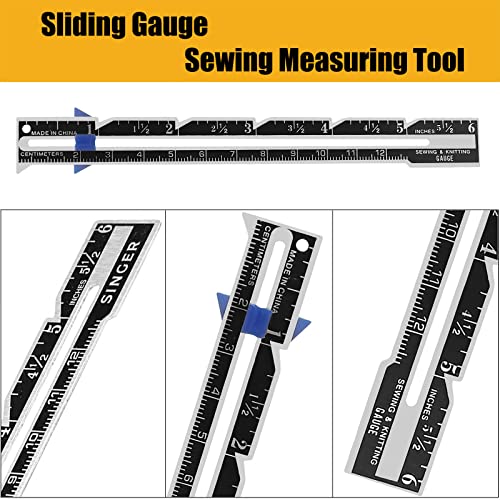 YEQIN 2 Pcs Sliding Gauge Measuring Sewing Tool, 5-in-1 Sliding Gauge Measuring and Stainless Steel Quilting Ruler Sewing Tool Fabric Quilting Ruler for Knitting Crafting Sewing Beginner Supplies - size: Size 2 (style1+3)