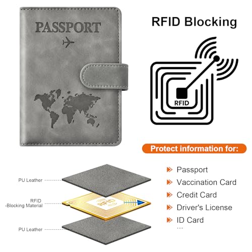 Eoehro Passport Holder for Travel Essentials, Passport Wallet Cover Case for Travel Must Haves Accessories,Passport Book Holders for Women and Men(gray) - color: gray, style: Magnetic Clasp