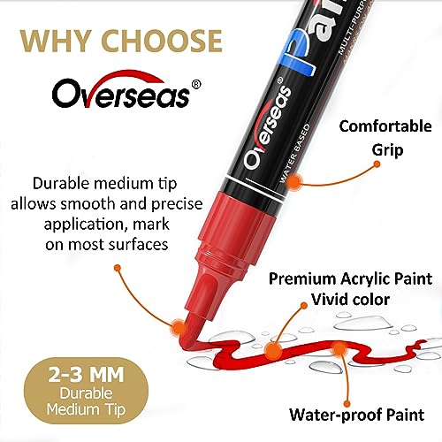 Overseas 2 Pack Silver Acrylic Paint Pens Permanent Markers, Medium Tip | Waterproof, Quick Dry, Great Coverage, Water Based Acrylic Paint Markers for Wood, Canvas, Rock, Glass, Leather, Metal - color: Silver