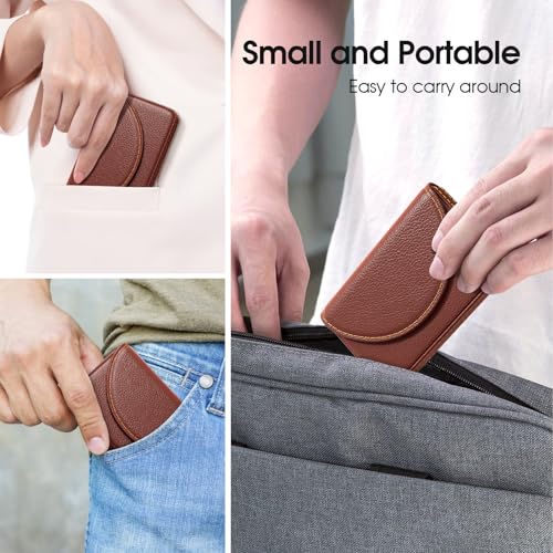 MaxGear Business Card Holder Case, PU Leather Business Card Case, Coffee | Pocket Name Card Holder Wallet for Purse, Portable Business Card Carrier with Magnetic Closure, Slim Stylish Men Women Gift - color: Coffee