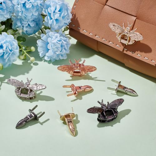 1 Box 4Pcs Bag Turn Buckle Bee Clasp Turn Lock 4 Colors Honeybee Shape Decorative Lock Clutch Closure Metal Latch Hardware Accessory for DIY Handbag Purse Shoulder Bag Making Supplies