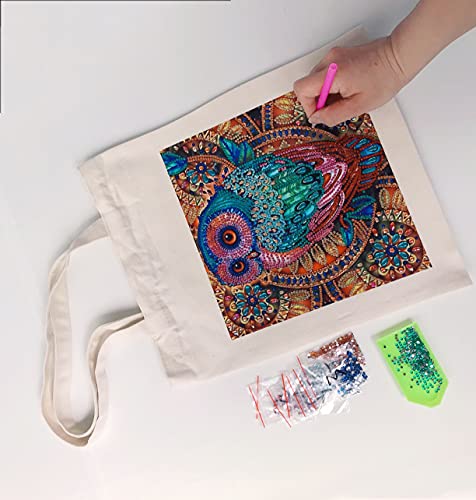 5D Diamond Painting Shopping Canvas Tote Bag Art DIY Painting Pen Handmade Handbags Owl Pattern for Women