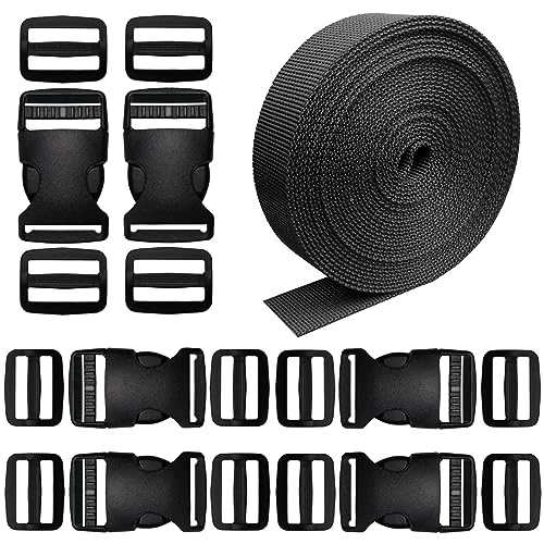 Buckles Straps 1 Inch, Nylon Webbing Straps 6 Yards + 6 PCS Quick Side Release Plastic Buckles + 12 PCS Tri-Glide Slide Clip, No Sewing Required Heavy Duty Durable, Backpack Dog Collars Replacement. - color: 1 Inch Buckles Straps