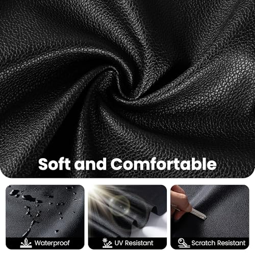 Marine Vinyl Fabric, Upholstery Faux Leather Fabric by The Yard, 1.05mm Lychee Texture Leather Sheets for Sofa Chairs Handbags Hair Bows Earrings Crafts (1 Foot 12''X 54'', Black) - color: Black, size: 1 Foot