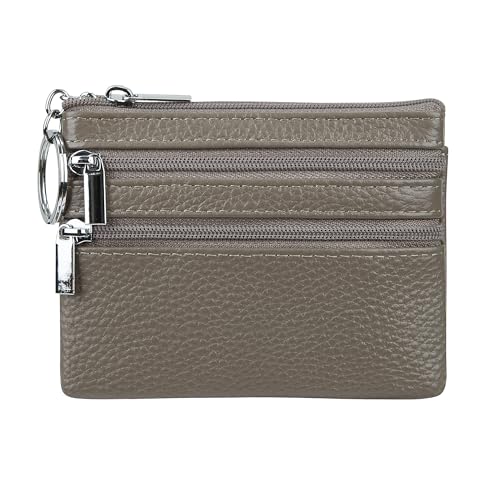 Women Genuine Leather Coin Purse Small Keychain Change Wallet - color: Grey