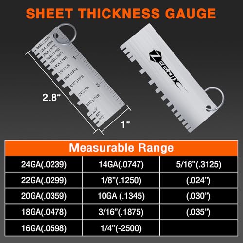 ZeeDix Portable Metal Sheet Thickness Gauge | Stainless Steel Plated Size Inspection Tool Metal Sheets Wire Welding Material Thickness Gauge - style: Sheet Thickness Gauge