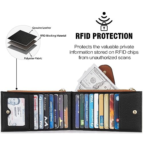 BOSTANTEN Leather Womens Wallet Large RFID Blocking Slim Card Holder - color: 1-Black+Brown