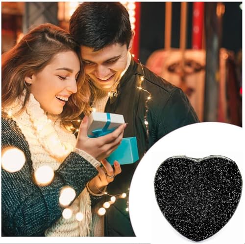 Cute Heart Shaped Compact Mirror for Purse,Black Travel Mirror with Glitter,Leather Small Pocket Mirror,Portable 2 x 1x Magnification Folding Makeup Mirror,Cosmetic Mirror for Gift - color: Black-heart Shape
