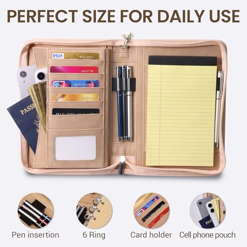 A5 Binder 6 Ring with Zipper, Portable Planner for Travel & Study - color: White