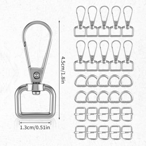 30 Pcs Metal Swivel Lobster Clasp Hooks,D Rings Purse Hardware for Bag Making,Purse Strap Hardware Push Gate Snap Hooks Trigger Clips for DIY Crafts Keychain Purse Handbag Making (Silver,1/2 Inch) - color: Silver, size: 1/2 Inch