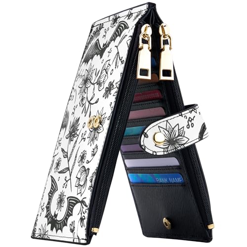 Travelambo RFID Wallet Women Large Size Bifold Multi Card Wallet Case with Zipper Pocke Credit Card Holder for Women - color: Black Bat