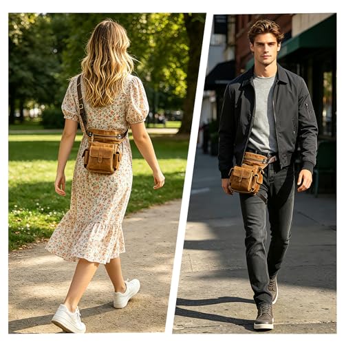 Water Resistant Canvas + Leather Motorcycle Travel Fanny Waist Pack Drop Thigh Leg Bag Pouch For Men Women FB913-5 - color: Coffee 2