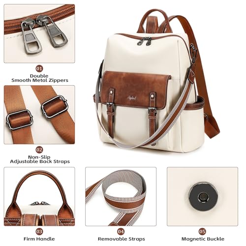 AGLOD Backpack Purse for Women PU Leather Back Packs Designer Ladies Shoulder Bag Fashion Faux Work Travel Handbags - color: Beige-brown