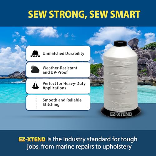 EZ-Xtend #138 Bonded Polyester Thread 100% American Made for Outdoor and Marine Fabric Sewing Applications, Awnings, Tarps, Canvas. for Heavy Duty and Industrial Sewing Machines (White, 8 oz) - color: White