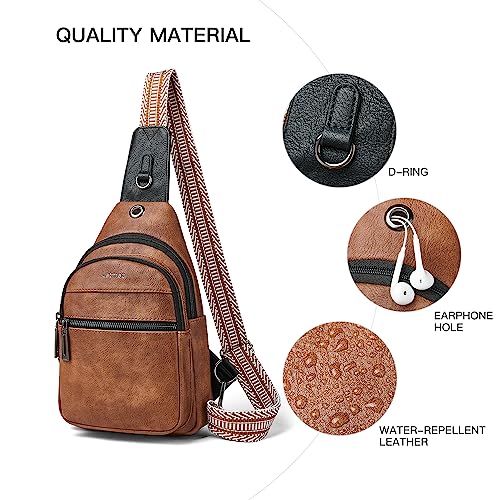 LATMAP 7L Sling Bag For Women Faux Leather Anti Theft Small Casual Daypack Backpack Fanny Pack Crossbody Chest Bags Purse Waterproof - color: 7l-brown W/ Black Trim