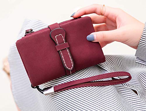 AOXONEL Women's Small Bifold Leather wallet Rfid blocking Ladies Wristlet with Card holder id window Coin Purse - color: Purple3