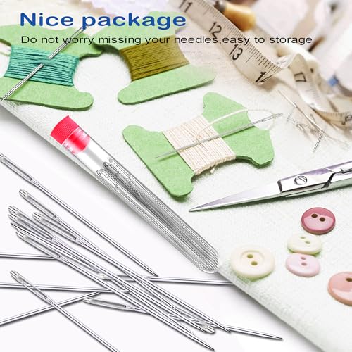 75 PCS Large Eye Sewing Needles, 5 Sizes Hand Sewing Needles with 4 Pcs Needle Threader, Including Embroidery - color: 75 pack