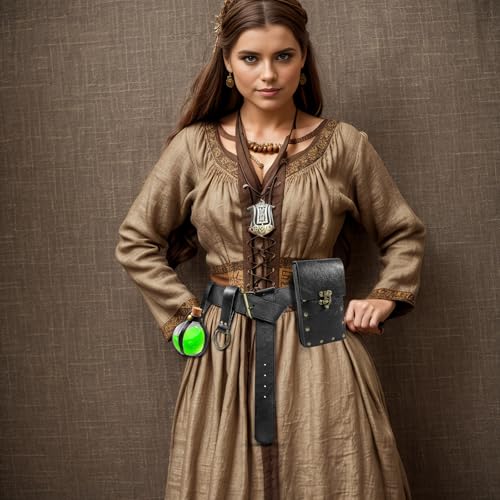 Renaissance Belt Pouch Waist Bag Steampunk Pouch Medieval Leather Belt Skirt Hikes Set, Retro Renaissance Accessories for LARP Cosplay Costume Christmas Gifts (1Bottle-Black) - color: 1bottle-brown