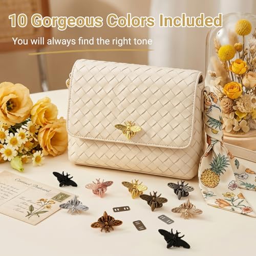 WRINGKIT 10 Pack Purse Lock Clasp, 3D Bee Shape, 10 Colors