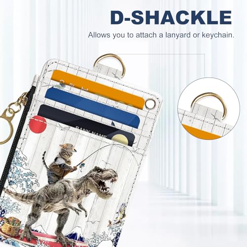 Slim Wallet Credit Card Holder, Cat Fishing, RFID Wallet Women Cute Small Front Pocket Wallet With Zipper, PU Leather Thin travel RFID Blocking Card Case ID Window,Ladies Gifts - color: Cat Fishing