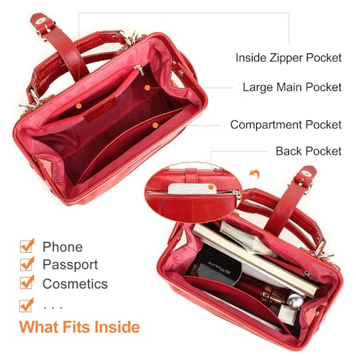 CONTACTS Full Grain Leather Doctor Purse Bag for Women Top Handle Bag Vintage Handbag Shoulder Bag - color: Red