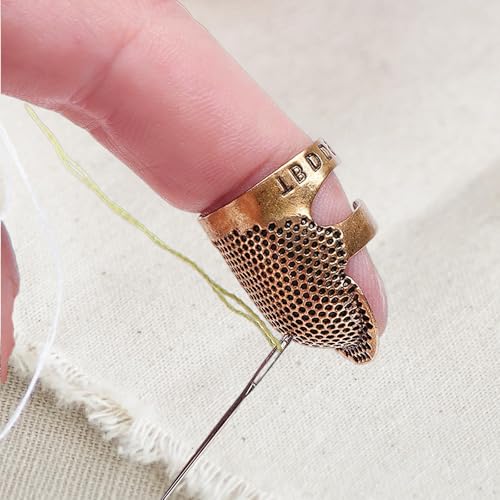1 Pcs Adjustable Metal Sewing Thimble Finger Protector Open Top Ring Thimble Fingertip Shield for Quilting Embroidery Hand Sewing Tool(Copper, M) - color: Copper|M