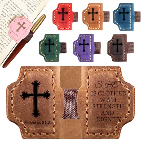 Personalized Leather Bookmark with Pen Holder - Magnetic Bible Verse Design, Christian Book Lovers Reading Accessory, for Book Lovers Men Women (Brown, Proverbs 31:25) - color: Brown, size: Proverbs 31:25