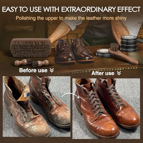 13Pcs Shoe Polish Kit, Shoe Shine Kit for Men & Women with Horsehair Brush, Mink Oil for Leather Boot Shoe Care Kit - color: Dark Brown