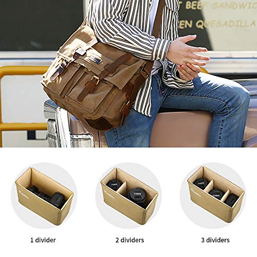 Kattee Vintage Leather Canvas DSLR SLR Camera Bags for Men | Leather & canvas, vintage. Adjustable padded dividers fit DSLR/lenses. Card pockets. Ideal for travel, office & daily - color: Khaki