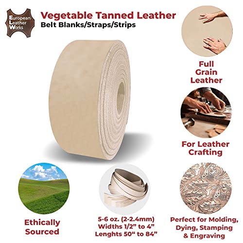 ELW Leather Blank Belt | 5-6 Oz. (2-2.4mm) Thickness | Size: 1-1/4"x72" (3.17x182cm) | Cowhide Vegetable Tanned | Full Grain Strip, Strap | Ideal for DIY Belts for Tooling, Crafting, Stamping, Dyeing - size: 1-1/4"x72"