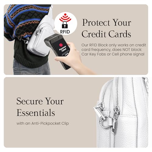 befen Genuine Leather Sling Bag for Women Anti-Theft Crossbody Chest Bags Fanny Packs for Travel with RFID Card Slots | Real Leather, Anti Theft, RFID Blocking, 3 Card Slots, Anti Pocket Bag, Multi Pockets, Travel Purse - color: White