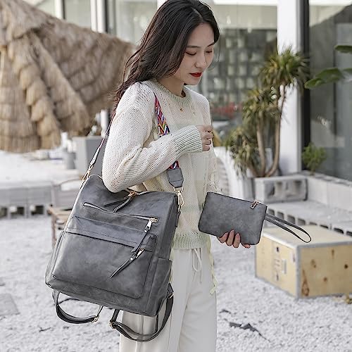 Women's Fashion Backpack Purse for Women Leather Multipurpose Design Ladies Shoulder Bag Travel bag Satchel Handbags - color: Grey-p