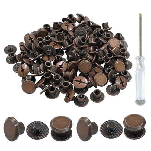 60 Sets Red Bronze Chicago Screws, M5*4mm Leather Rivets Screw Rivets Buttons DIY Leather Trim Craft Bookbinding for Decorate Repair Belt Bag Shoes Purse - color: Red Bronze