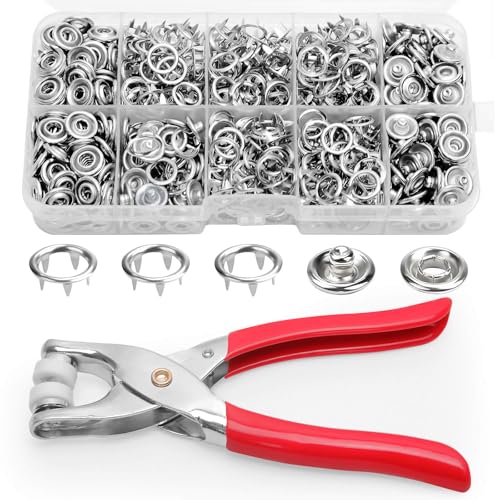 Vintrex 9.5mm Metal Snap Button Kit - 100Set Silver Hollow Snaps for Fabric with Fastener Pliers, Sewing Button Snaps for DIY Crafts, Clothing & Sewing Projects(402Pcs) - color: 9.5mm 100Set