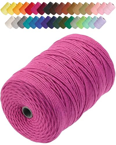 Macrame Cord 3mm x 328yards, Soft Colored Macrame Rope, Natural Cotton Cord for Plant Hangers, Wall Hanger, Decorative Projects(Magenta) - color: Magenta, size: 3mm×328Yards