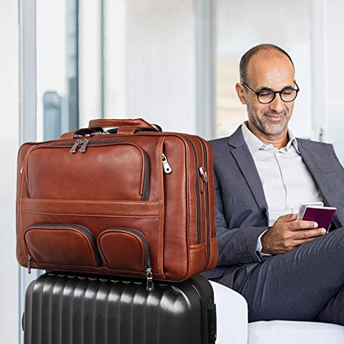 Augus Genuine Leather Briefcase for men, Business Travel Laptop Bag, Brown - color: Light Brown