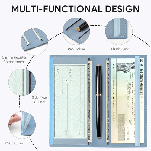 Tipmile Checkbook Covers for Personal Checkbook, PU Leather Checkbook Holder for Women and Men with Elastic Band, Effortless Sophistication - color: A With God