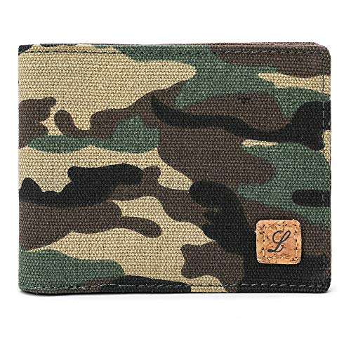 Lanyani Minimalist Fabric Wallet Bifold RFID Blocking - color: Woodland Camo