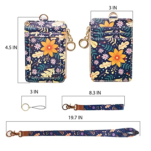 bolimoss Wallet Lanyard for id Badges for Women,Fashion Badge Holder with Zipper（Autumn Sunflower） - color: Autumn Sunflower