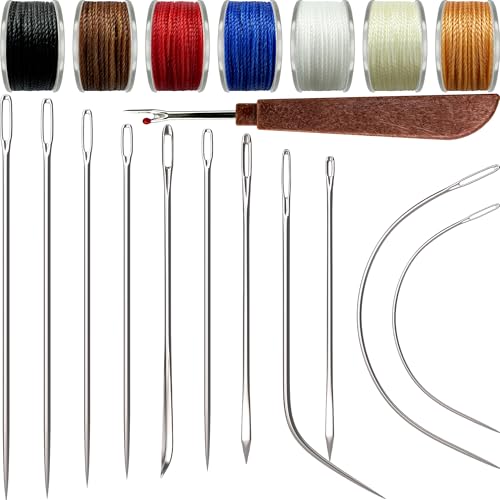 VONEEDL Heavy Duty Sewing Needles (11 PCS) & Waxed Thread (7 Colors) - Upholstery Repair Kit for Leather, Canvas, Quilting & More - size: 11 Needles + 7 Colors Thread